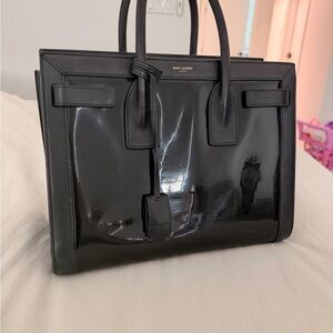 Saint Laurent Glossy Black Leather Handbag
